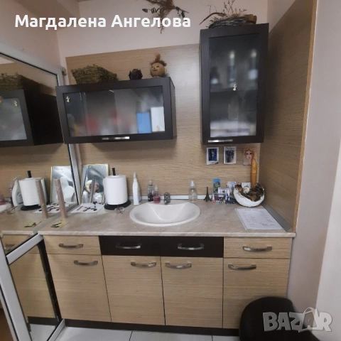 Дървен шкаф с мивка+2горни шкафа