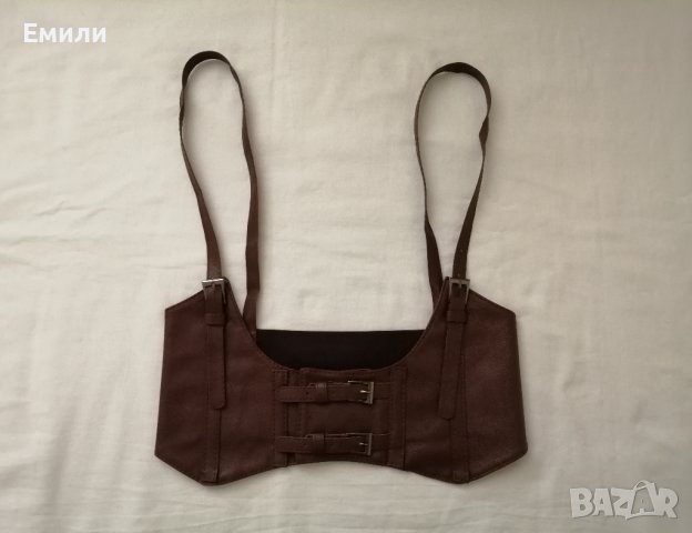 Кафяв кожен корсет-колан с презрамки и катарами р-р XS, S, M, снимка 4 - Корсети, бюстиета, топове - 43676328