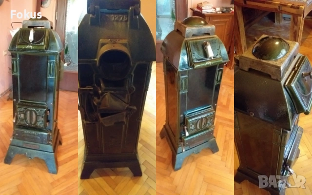 СТАРА ЧУГУНЕНА КАХЛЕНА ПЕЧКА СЪС ЗЕЛЕН ЕМАЙЛ ТОП СЪСТОЯНИЕ, снимка 6 - Антикварни и старинни предмети - 53524685