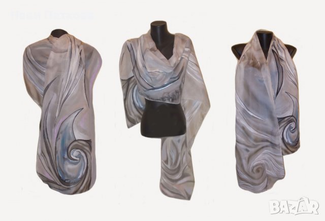 Рисуван копринен шал БРИЗ, снимка 3 - Шалове - 37468829