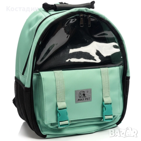 Раница за Носене на Домашен Любимец - Куче/Коте- с Прозорец- 40см/30см/18см- Светлозелена разцветка