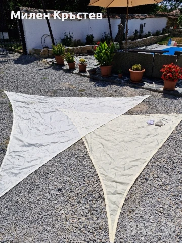 Тенти ,триъгълни с обтегачи и въжета , снимка 3 - Градински мебели, декорация  - 51095884