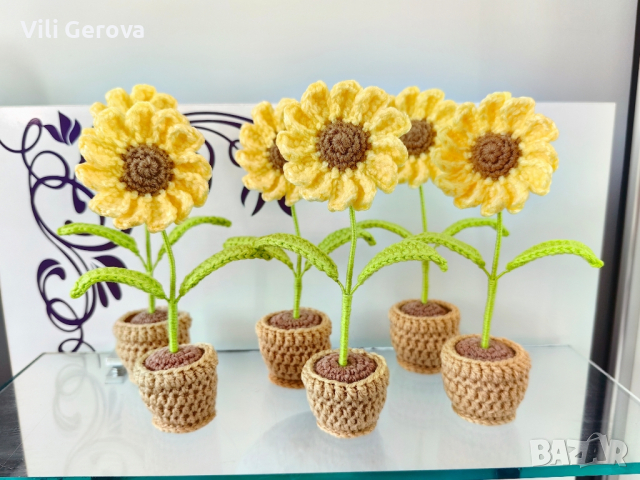 Ръчно плетени цветя, снимка 6 - Изкуствени цветя - 40959502