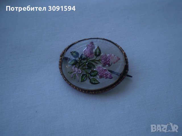 Рядка колекционерска брошка стъкло ГЕМИЯ цветя, снимка 7 - Антикварни и старинни предмети - 37513723