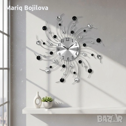 Модерен декоративен стенен часовник с кристали, 50 см, снимка 2 - Стенни часовници - 53540983