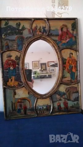 Картина с огледало донесена от Германия,рисувани стъкла уникална изработка,, СТЪКЛОПИС"., снимка 4 - Антикварни и старинни предмети - 32889561