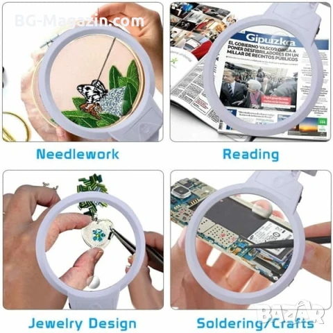 Голяма увеличителна настолна лупа с LED осветление лампа за четене шиене гоблени бродиране козметик, снимка 4 - Други инструменти - 50920980