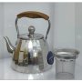 чайник от неръждаема стомана с фина цедка и топла дървена дръжка , снимка 1 - Други стоки за дома - 44071164