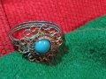 ВЪЗРОЖДЕНСКИ СРЕБЪРЕН ТЮРКОАЗЕН ФИЛИГРАНЕН ПРЪСТЕН САЧАН СРЕБРО КУЮМДЖИЙСКА РЪЧНА ИЗРАБОТКА 25118, снимка 13