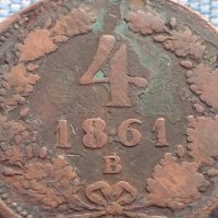 Рядка монета 4 кройцера 1861г. Франц Йозеф Австрийска империя 30402, снимка 2 - Нумизматика и бонистика - 42983797