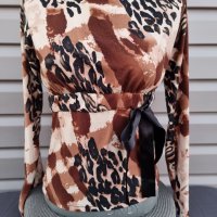 Дамска блуза с дълъг ръкав в кафяво-бежав цвят -модел 33, снимка 1 - Блузи с дълъг ръкав и пуловери - 39225133