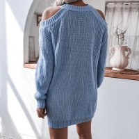 Ежедневна свободна дамска вълнена рокля-пуловер с отворени рамене, 3цвята - 024, снимка 5 - Рокли - 43452182
