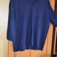 Тъмно синя блуза с перли и три четвърт ръкав, снимка 1 - Блузи с дълъг ръкав и пуловери - 43634578
