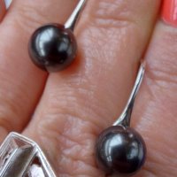 Сребърни обеци с естествени черни перли проба s925, снимка 7 - Обеци - 32693453