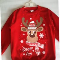 Коледна детска блузка с еленче цвят червен, снимка 4 - Детски Блузи и туники - 34803372