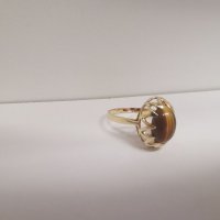 Златен пръстен и медальон с тигров ахат , снимка 6 - Пръстени - 37095140
