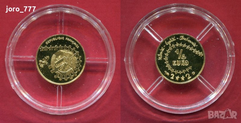 1/4 евро златна монета "Въвеждане на еврото във Франция" 2002 1/10 oz , снимка 1