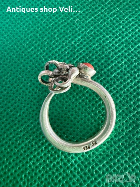 Дизайнерски сребърен пръстен с корал №7329 , снимка 1