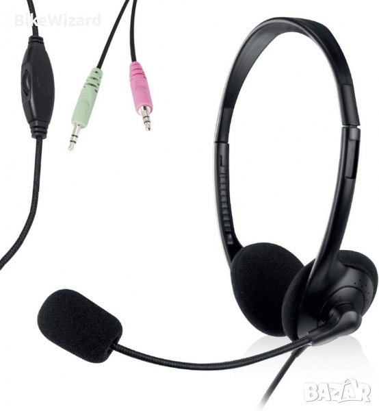 Слушалки Ewent с микрофон за компютър с контрол на звука, черни НОВО, снимка 1