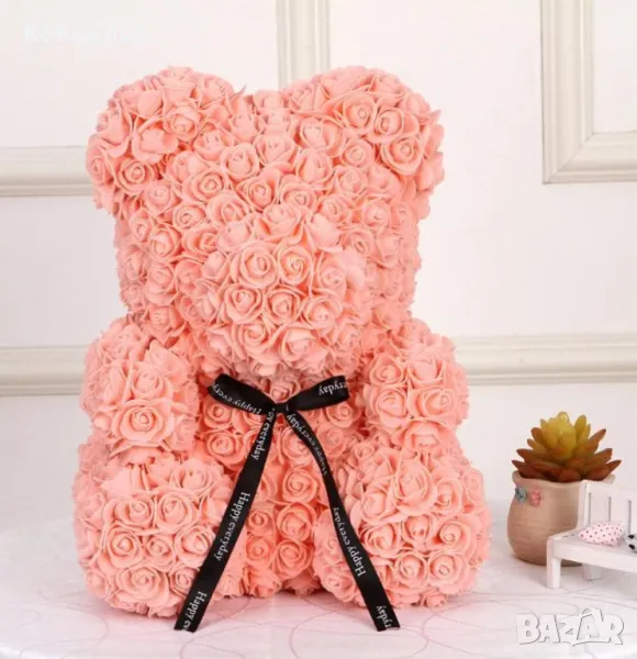 Мече от рози цвят праскова-/вече от рози/мече, снимка 1