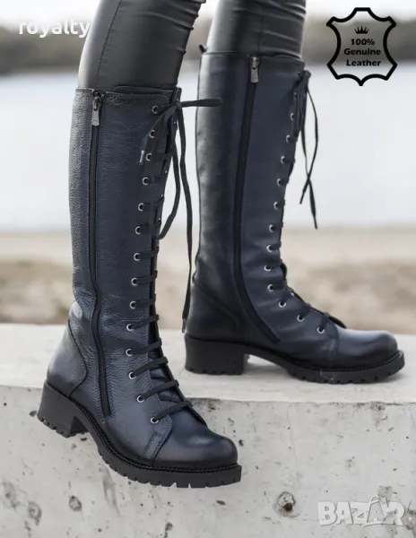 Равни ботуши - синя ЕСТЕСТВЕНА кожа, снимка 1