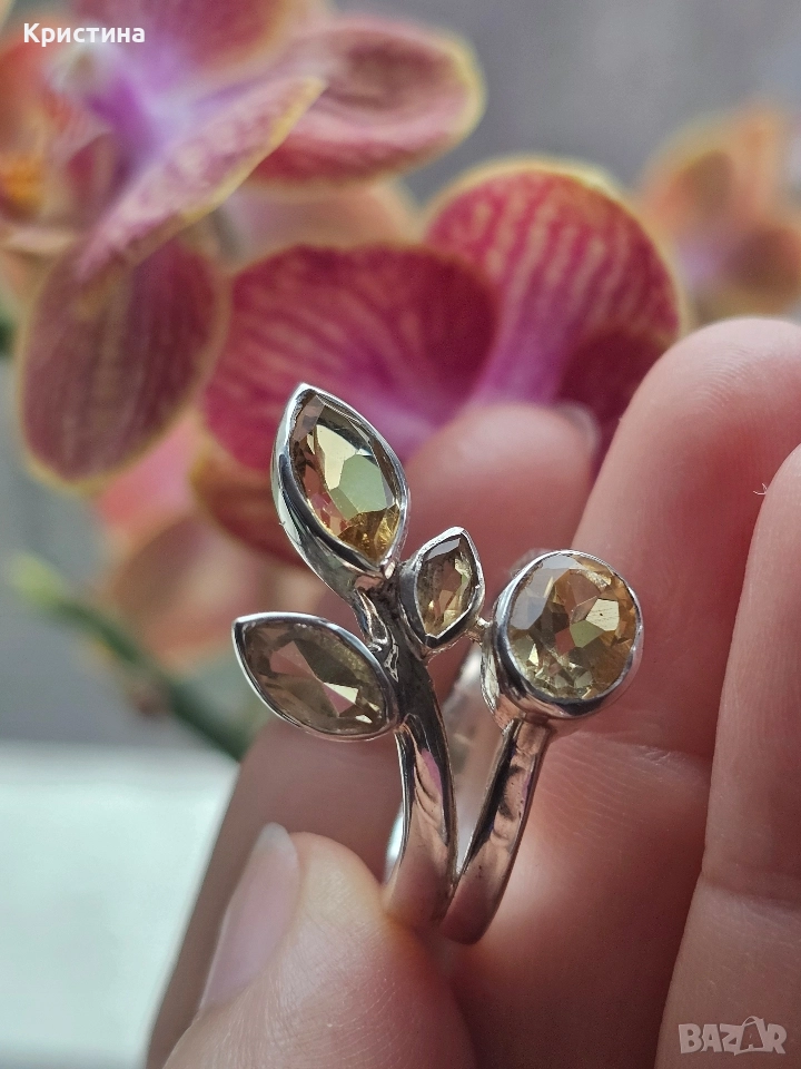 Нов сребърен пръстен с Цитрин, снимка 1