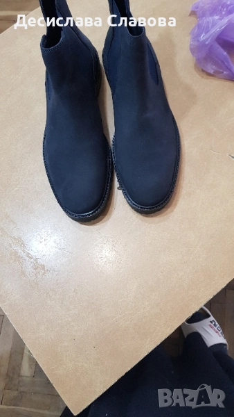 Тъмно сини зимни боти от еко кожа, снимка 1