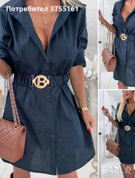 Рокля риза с колан Различни цветове , снимка 1