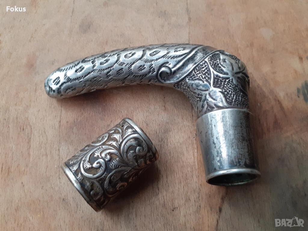 Стар сребърен бастун чадър дръжка сребро антика 19 век, снимка 1