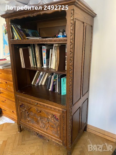 Шкаф масив, библиотека, стелаж, Дърворезба, дъб, Бретон стил, снимка 1