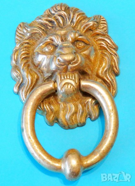 Бронзово чукало за врата, хлопка за врата, мандало за врата ГЛАВА НА ЛЪВ лъвска глава, снимка 1