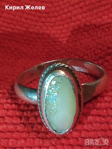 СТАР СРЕБЪРЕН СКЪПОЦЕНЕН АРТ ДЕКО ПРЪСТЕН СРЕБРО 925 с ШЛИФОВАН БЯЛ ИВИЧЕСТ АХАТ МАЙСТОРСКИ 25818, снимка 1