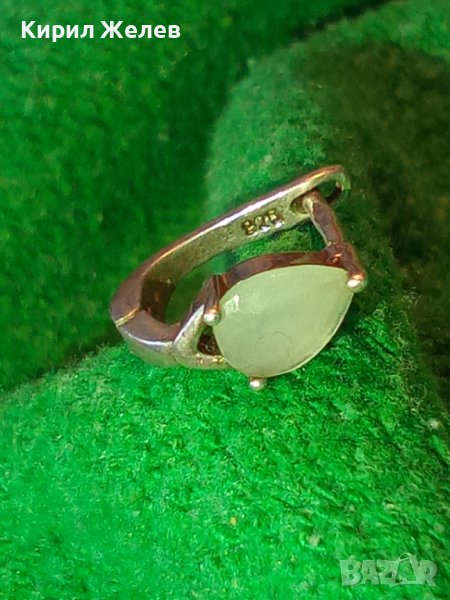 СТАРА СКЪПОЦЕННА ОБЕЦА СРЕБРО 925 АНГЛИЯ с ФАСЕТИРАН ЛУНЕН КАМЪК АРТ ДЕКО УНИКАТ 26455, снимка 1