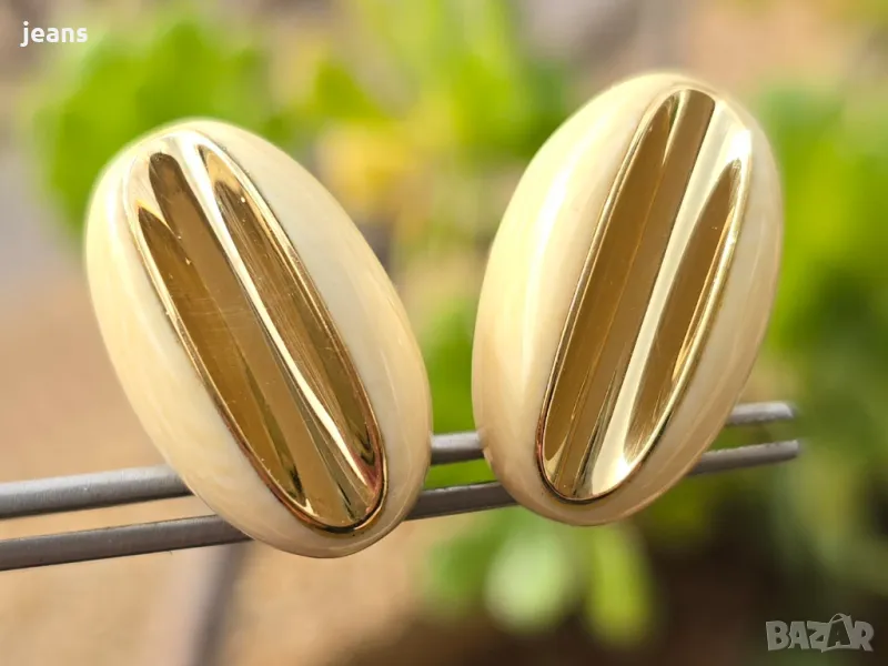 Винтидж обеци от 60те злато 18 карата и слонова кост, снимка 1