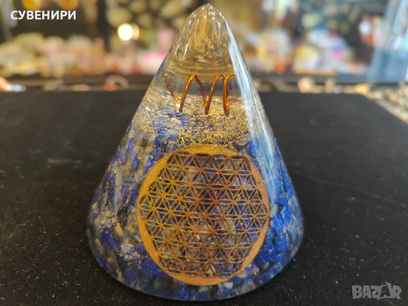 Оргонит с Лапис Лазули и символ на цветето на живота  за мъдрост, хармония,, снимка 1