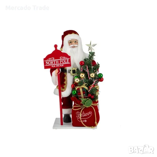 Коледна реалистична фигура Дядо Коледа със знак, чувал, 50см, снимка 1