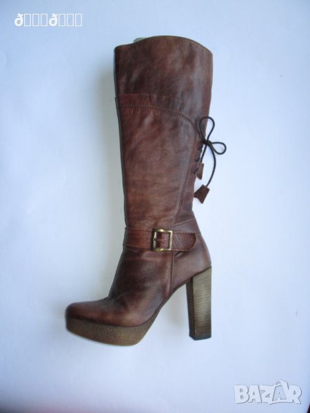 Кожени ботуши Ingiliz в кафяво висок ток, снимка 1