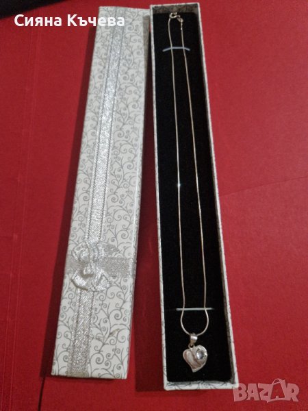 Сребърно колие със сърце, снимка 1