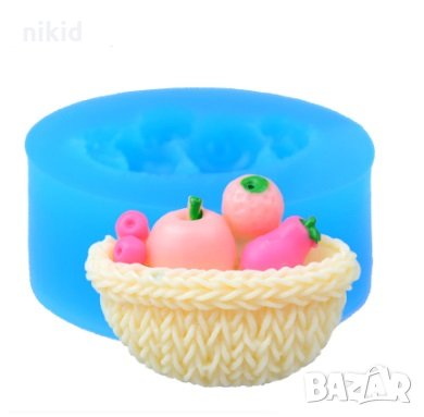 Малък плетен панер с плодове силиконов молд форма за декор украса торта фондан шоколад, снимка 1