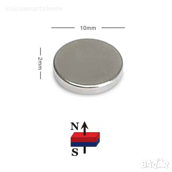 Неодимов магнит 10x2mm МАГНИТ неодимов N52, magnit от moqtmagazi n.com (Моят магазин), снимка 1