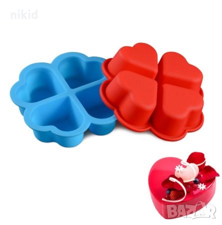 4 малки дълбоки сърца сърце за бонбон силиконов молд форма за шоколадови бонбони лед фондан сапун ги, снимка 1