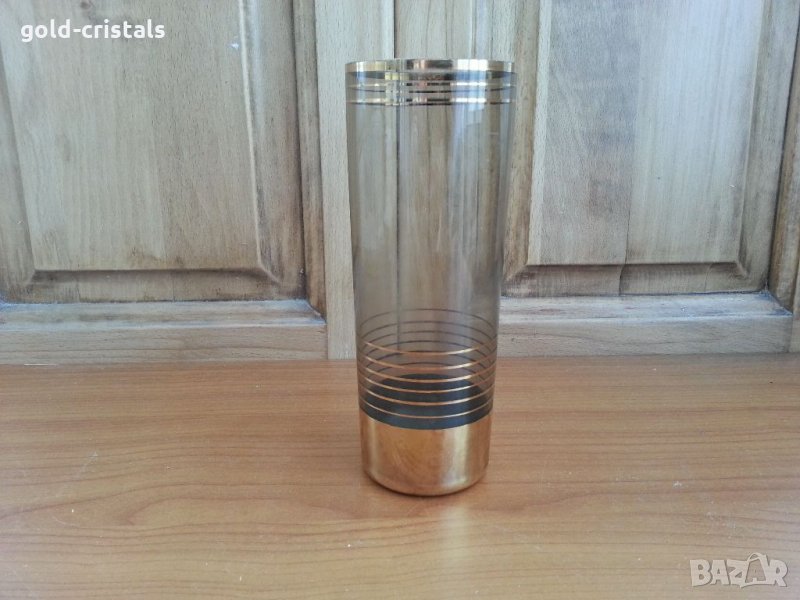 Стъклена ваза вазичка цветно стъкло с позлата , снимка 1