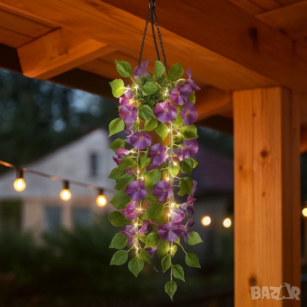 Соларна висяща саксия с LED осветление Living & Garden – 60 LED, топло бяло, снимка 1