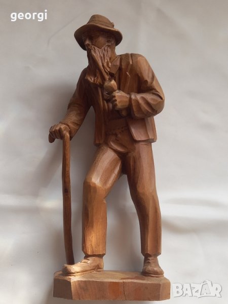 дърворезба старец с лула, снимка 1