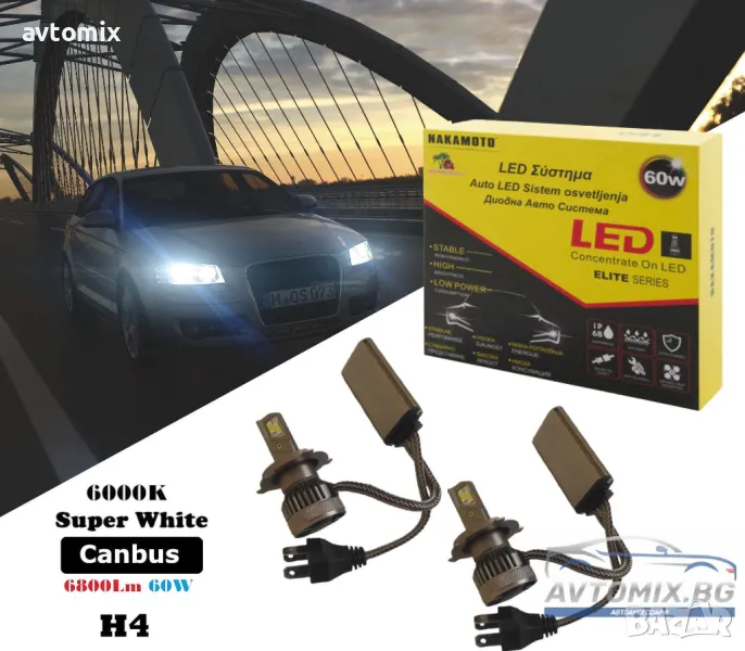 Nakamoto H4 Диодна LED система CANBUS - 12-24V, 60W, снимка 1