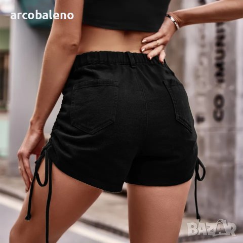 Модерни дамски ежедневни дънкови панталонки с шнурове в американски стил, 3цвята - 023, снимка 3 - Къси панталони и бермуди - 40328099
