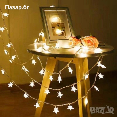 Светещи коледни LED лампички със звездички с щепсел., снимка 7 - Лед осветление - 52440105