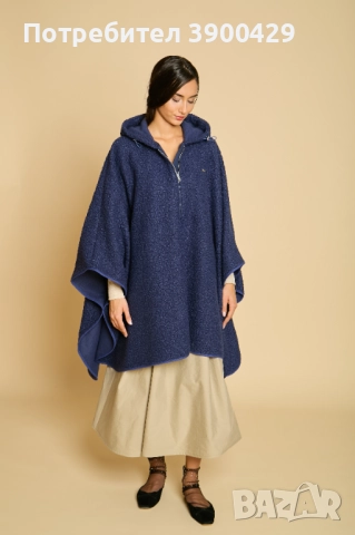 Дамска Вълнена Пелерина с Качулка Rafael - Синьо, снимка 2 - Палта, манта - 52183961