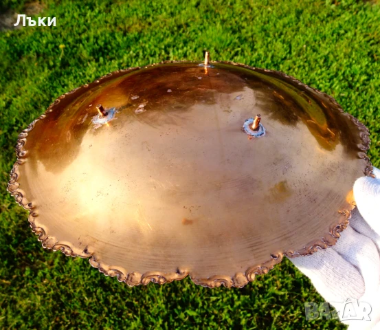 Писана медна фруктиера,купа,на крачета. , снимка 2 - Антикварни и старинни предмети - 50688573