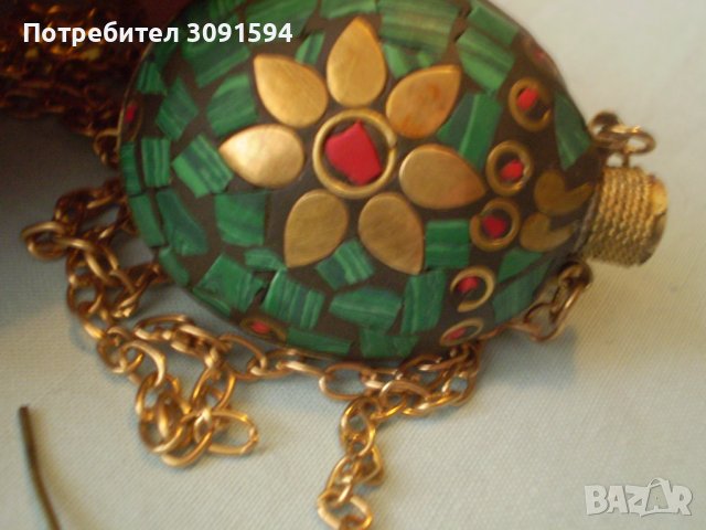 Медальон флакон за парфюм месинг малахид, снимка 5 - Антикварни и старинни предмети - 39358018